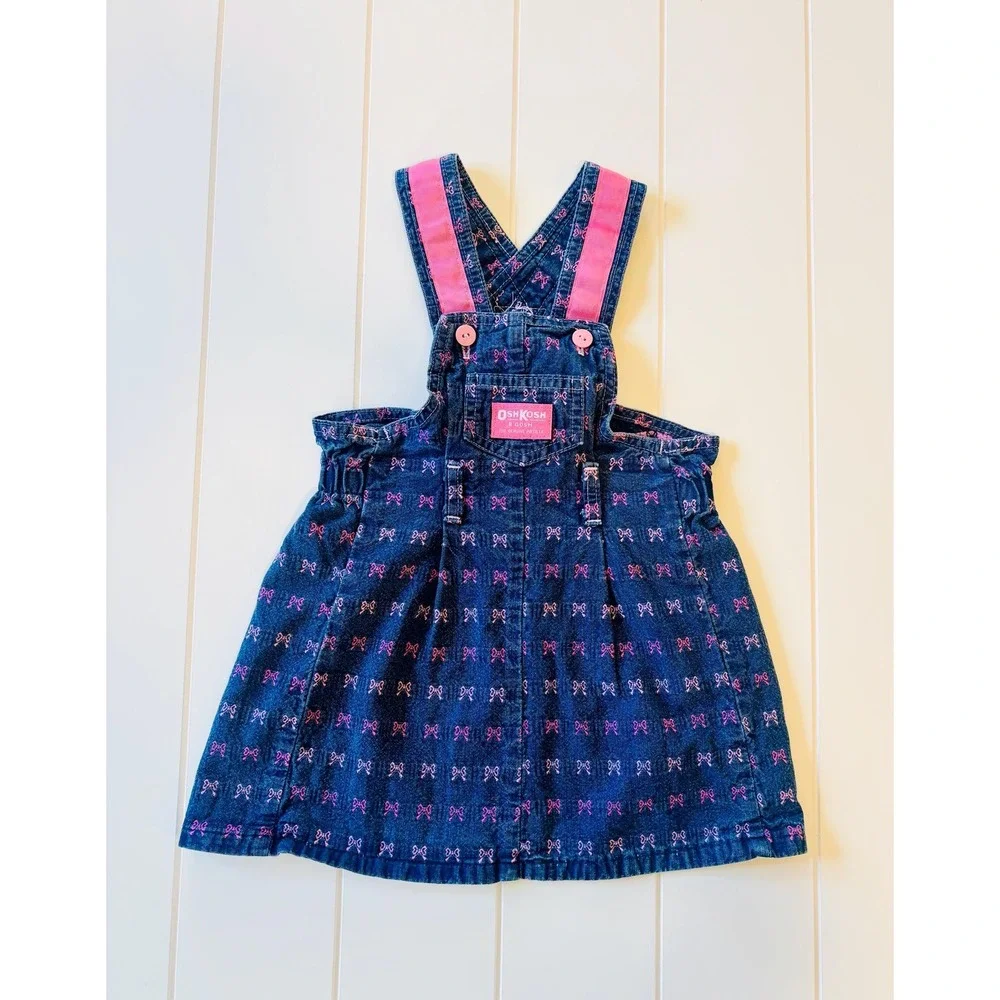 Vintage Oshkosh BGosh‎ Pink Bow Vestback Dress, Valentine's Day, Size 3T